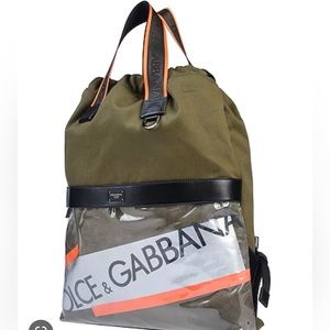 NWT Dolce & Gabbana Green DG Logo Backpack Women Cotton Army Bag